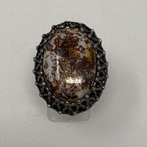 Vintage Boho Statement Ring‎ Art Glass Cabochon 1.25" Adjustable Size 7.25+